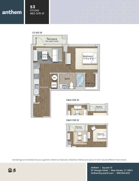 Floor plan for studio, 1 bath, 579 sqft